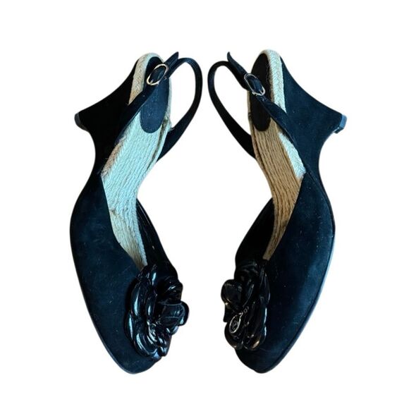 Chanel Authentic Women's Camellia Flower Suede Wedge Espadrilles Size 9.5 - Picture 6 of 12